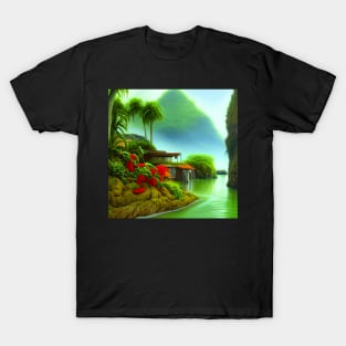 Magical Landscape featuring Sea and Plants T-Shirt